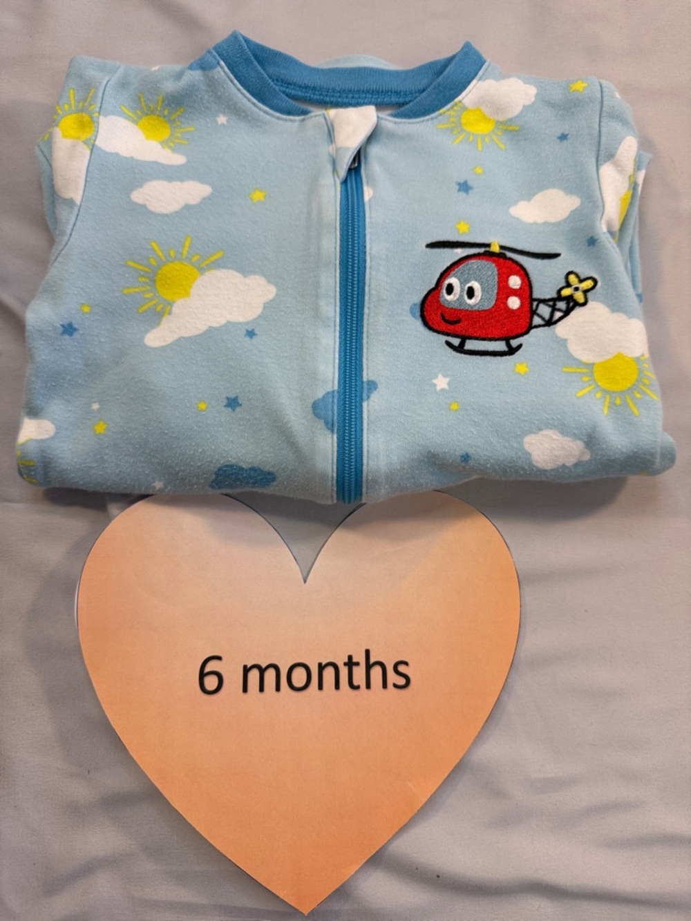 Tuffy Blue Baby Onesie with Helicopter and Cloud Design